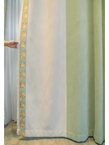 QYFL2302HA 2023 New Arrival Petrel Blue Grey Green Wave Pattern Chenille Ready Made Curtains For Living Room