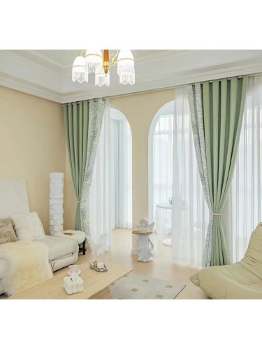 QYFL2302KA 2023 New Arrival Petrel Blue Pink Green Wave Pattern Chenille Ready Made Curtains For Living Room