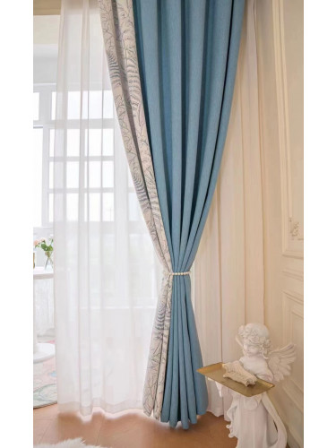 QYFL2302KA 2023 New Arrival Petrel Blue Pink Green Wave Pattern Chenille Ready Made Curtains For Living Room