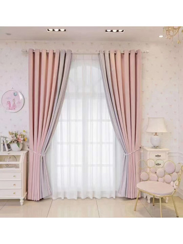 QYFL2302MA 2023 New Arrival Petrel Blue Pink Green Wave Pattern Chenille Ready Made Curtains For Living Room