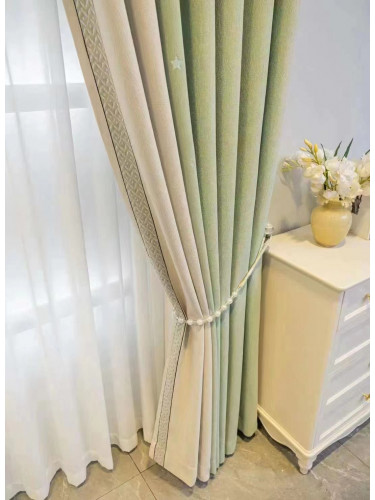 QYFL2302MA 2023 New Arrival Petrel Blue Pink Green Wave Pattern Chenille Ready Made Curtains For Living Room