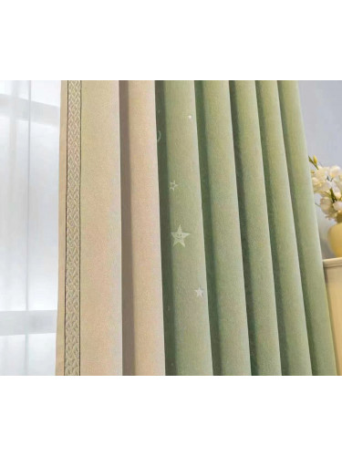 QYFL2302MA 2023 New Arrival Petrel Blue Pink Green Wave Pattern Chenille Ready Made Curtains For Living Room