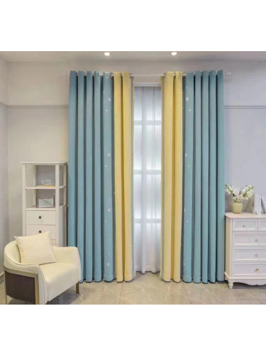 QYFL2302MA 2023 New Arrival Petrel Blue Pink Green Wave Pattern Chenille Ready Made Curtains For Living Room