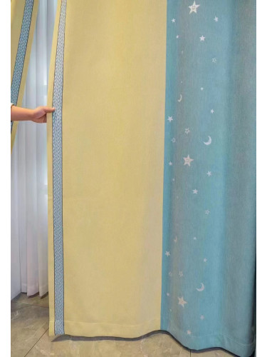 QYFL2302MA 2023 New Arrival Petrel Blue Pink Green Wave Pattern Chenille Ready Made Curtains For Living Room