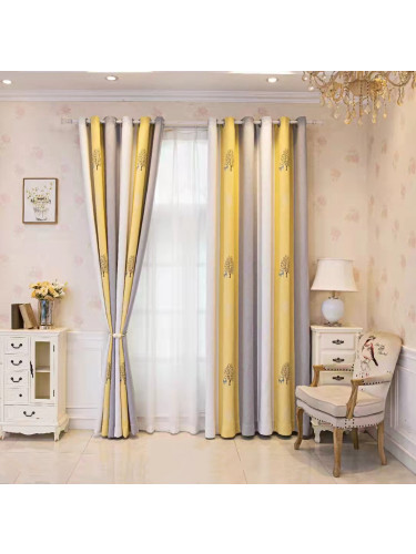 QYFLRDP On Sales Petrel Yellow Grey Stripe Custom Made Curtains