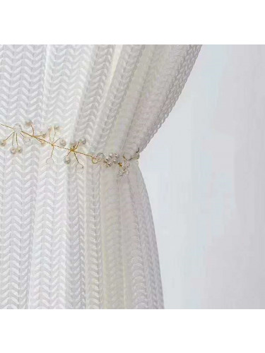 QYFLS2020B Kosciuszko Stripe Faux Linen Custom Made Sheer Curtains(Color: White)