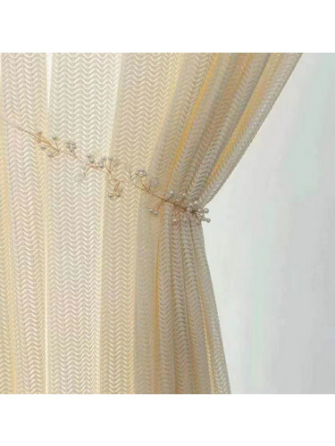 QYFLS2020B Kosciuszko Stripe Faux Linen Custom Made Sheer Curtains(Color: Beige)