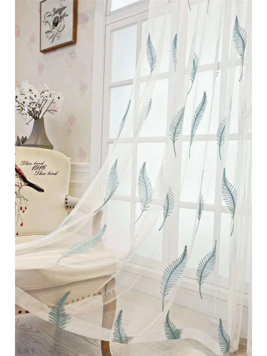 QYFLS2020F Kosciuszko Long Leaves Embroidered Custom Made Sheer Curtains