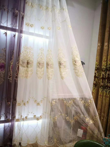 QYFLS2020I Kosciuszko Beige Purple Floral Embroidered Custom Made Sheer Curtains