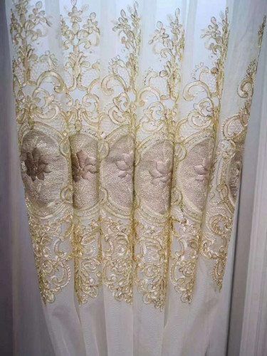 QYFLS2020I Kosciuszko Beige Purple Floral Embroidered Custom Made Sheer Curtains(Color: Beige)