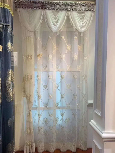 QYFLS2020J Kosciuszko Embroidered Flowers White Custom Made Sheer Curtains 