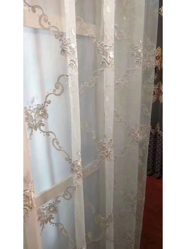 QYFLS2020J Kosciuszko Embroidered Flowers White Custom Made Sheer Curtains 