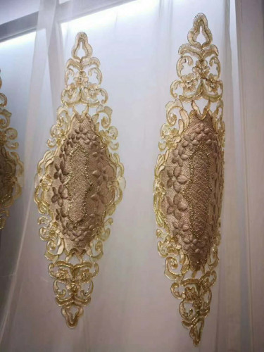 QYFLS2020K Kosciuszko Beige Blue Brown Floral Embroidered Custom Made Sheer Curtains