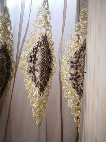 QYFLS2020K Kosciuszko Beige Blue Brown Floral Embroidered Custom Made Sheer Curtains