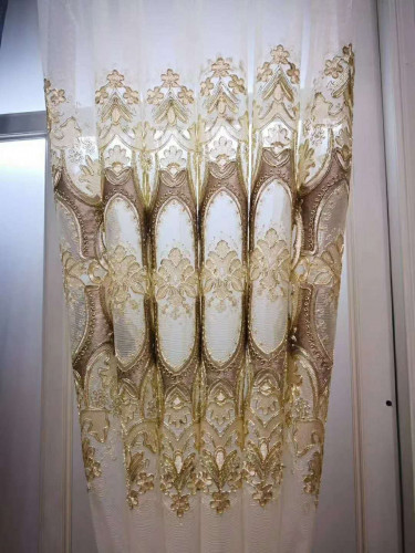 QYFLS2020L Kosciuszko Beige Blue Purple Floral Embroidered Custom Made Sheer Curtains(Color: Beige)