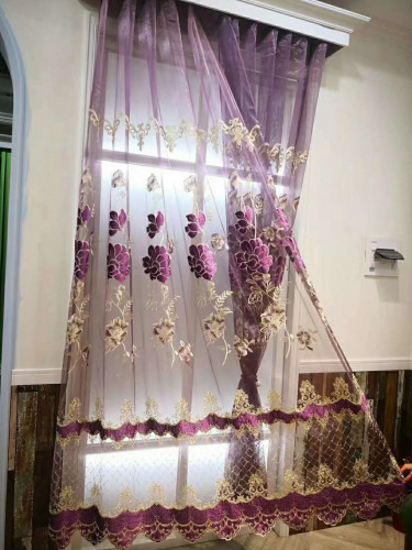 QYFLS2020M Kosciuszko Purple Floral Embroidered Custom Made Sheer Curtains
