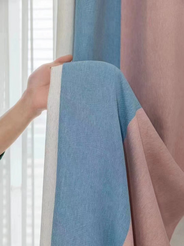  QYH2407A Made To Measure Chenille Curtains Stripe Mediterranean(Color: Pink)