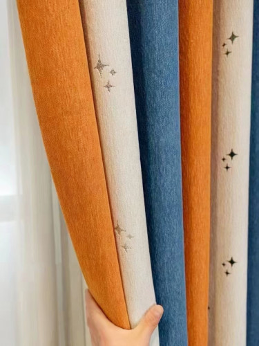 QYH2407CS Thick Chenille Stars Curtain Fabric Samples(Color: Orange)