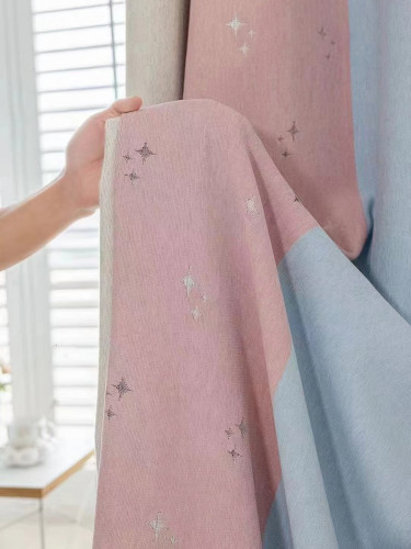 QYH2407CD Pink Blue Orange Eyelet Ready Made Curtains Stripe Chenille(Color: Pink)