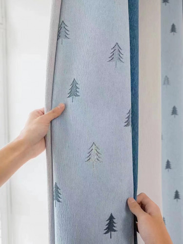 QYH2407D Made To Measure Eyelet Chenille Curtains Christmas Trees