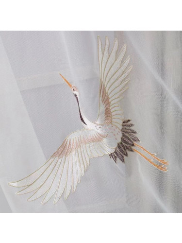 QYHL225B Silver Beach Embroidered Chinese Crane In The Cloud Faux Silk Custom Made Curtains