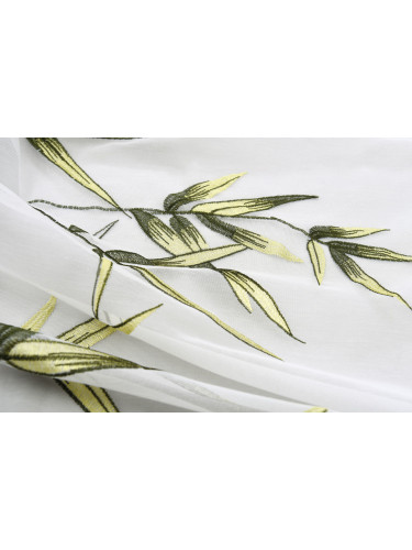 QYHL225G Silver Beach Embroidered Chinese Lucky Bamboo Grey Faux Silk Custom Made Curtains