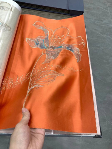 QYHL226D Silver Beach Embroidered Lotus Flower Faux Silk Custom Made Curtains(Color: Orange)