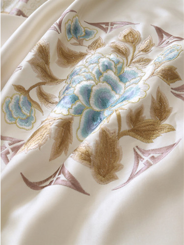 QYHL226E Silver Beach Embroidered Flowers Faux Silk Custom Made Curtains(Color: White)