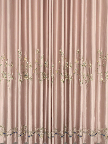 QYHL226FA Silver Beach Embroidered Peony Faux Silk Pinch Pleat Ready Made Curtains(Color: Pink)