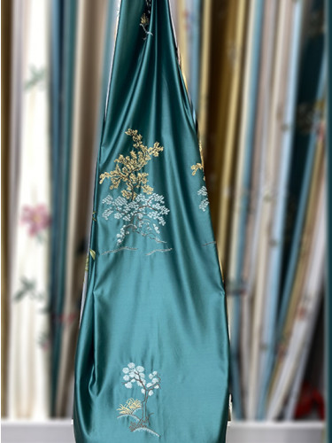QYHL226L Silver Beach Embroidered Trees Faux Silk Beautiful Custom Made Curtains For Living Room Large Windows(Color: Blue)