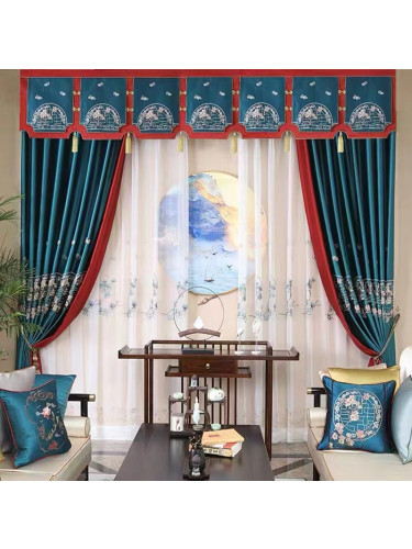 QYHL226MA Silver Beach Embroidered Flowers Faux Silk Pencil Pleat Blockout Ready Made Curtains