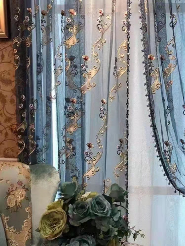 QYI221A Venus Embroidery Beautiful Flowers Custom Made Sheer(Color: Blue)