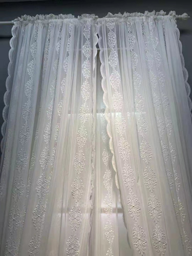 QYI221C Venus Embroidery Beautiful White Flowers Custom Made Sheer(Color: White)