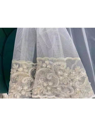 QYI221N Venus Embroidery Beautiful White Flowers Custom Made Sheer