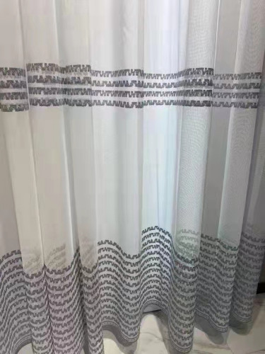 QYI221O Venus Embroidery Beautiful Grey Horizontal Stripes Custom Made Sheer(Color: Grey)