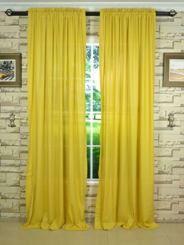 QYK246SCE Eos Linen Beige Yellow Solid Rod Pocket Sheer Curtains