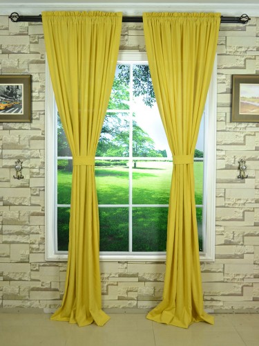 QYK246SCE Eos Linen Beige Yellow Solid Rod Pocket Sheer Curtains with Fabric Tiebacks