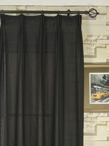 QYK246SB Eos Linen Gray Black Solid Custom Made Sheer Curtains (Heading: Versatile Pleat)