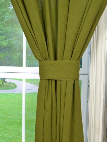 QYK246SDK Eos Linen Green Blue Solid Triple Pinch Pleat Sheer Curtains Fabric Details