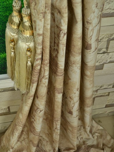 Eos Ancient Life Printed Faux Linen Double Pinch Pleat Curtain