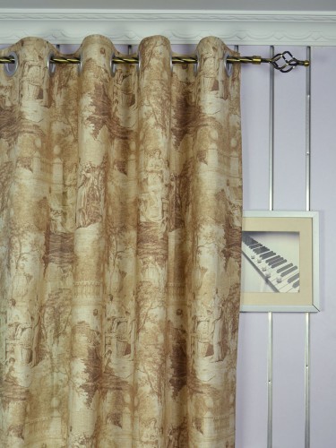 Eos Ancient Life Printed Faux Linen Custom Made Curtains (Heading: Eyelet)