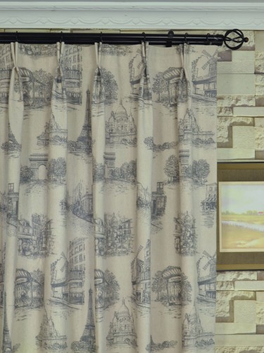 Eos Castle Printed Faux Linen Custom Made Curtains (Heading: Double Pinch Pleat)