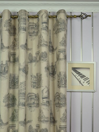 Eos Castle Printed Faux Linen Custom Made Curtains (Heading: Eyelet)