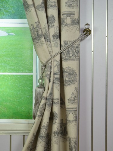 Eos Castle Printed Faux Linen Eyelet Curtain Tassel Tieback