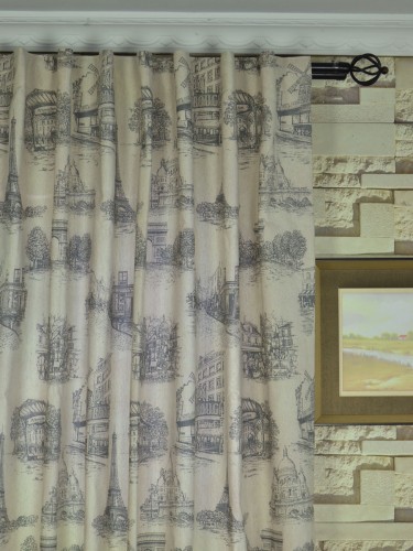 Eos Castle Printed Faux Linen Custom Made Curtains (Heading: Concealed Tab Top)