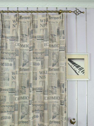 Eos Newspaper Printed Faux Linen Custom Made Curtains (Heading: Versatile Pleat)