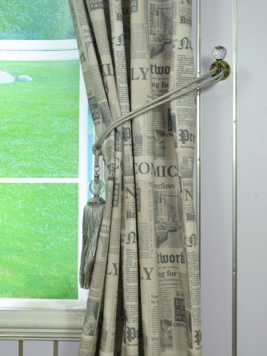 Eos Newspaper Printed Faux Linen Versatile Pleat Curtain Tassel Tieback