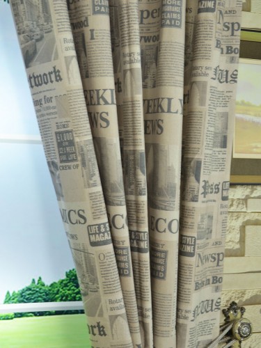 Eos Newspaper Printed Faux Linen Double Pinch Pleat Curtain Fabric