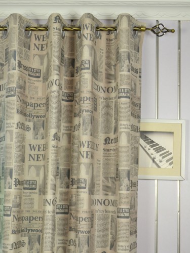 Eos Newspaper Printed Faux Linen Eyelet Curtain Heading Style