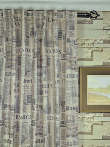 Eos Newspaper Printed Faux Linen Concealed Tab Top Curtain Heading Style